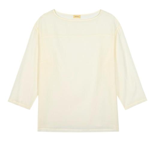 도니 블라우스 . 실크 코튼 시스루 보트넥 탑 크림 - DONNI.