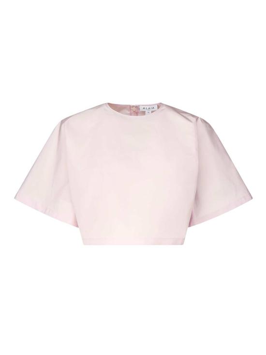 알라이아 반팔 티셔츠 타페타 티셔츠 연분홍색