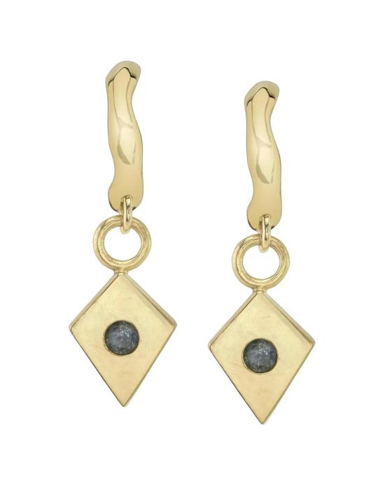  럭스 줄라이 이어링 사파이어 참 장식이 달린 언다 후프 귀걸이