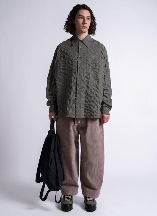  GREI. 긴팔 셔츠 그레이. 오버사이즈 이오  스모키 애쉬 매크로 라인 크링클