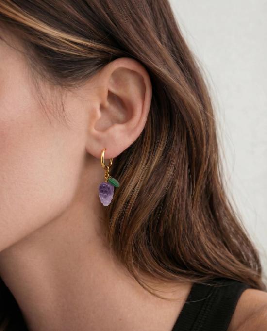  세레 이어링 세리 하비스트 제이드 스톤 참 귀걸이 포도 모양 - SEREE