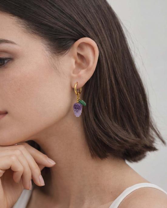  세레 이어링 세리 하비스트 제이드 스톤 참 귀걸이 포도 모양 - SEREE