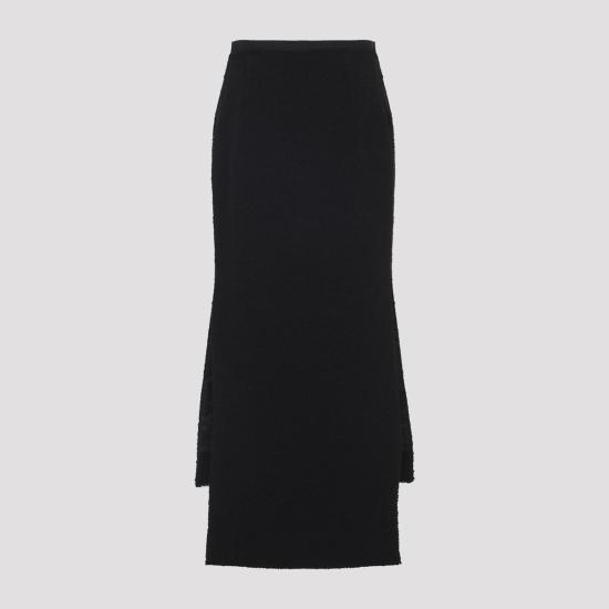  랑방 미디 스커트 비대칭 스트레이트 핏 스커트 블랙 - LANVIN