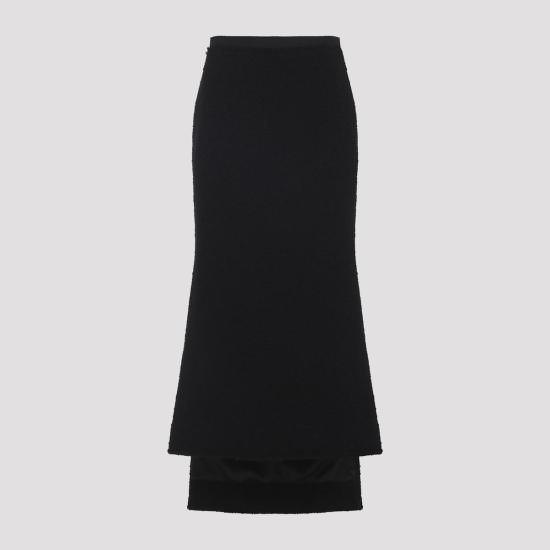  랑방 미디 스커트 비대칭 스트레이트 핏 스커트 블랙 - LANVIN