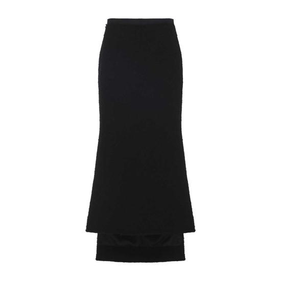  랑방 미디 스커트 비대칭 스트레이트 핏 스커트 블랙 - LANVIN