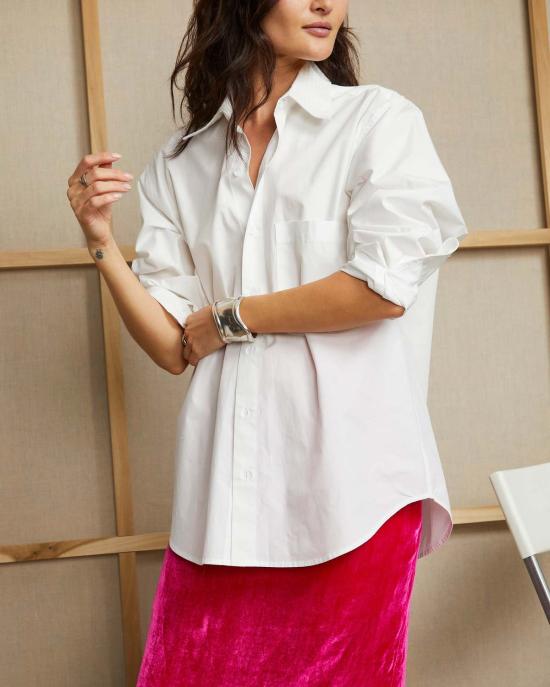  LWN 셔츠 Lwn 애쉬 셔츠 소프트 화이트 플리츠 - LWN