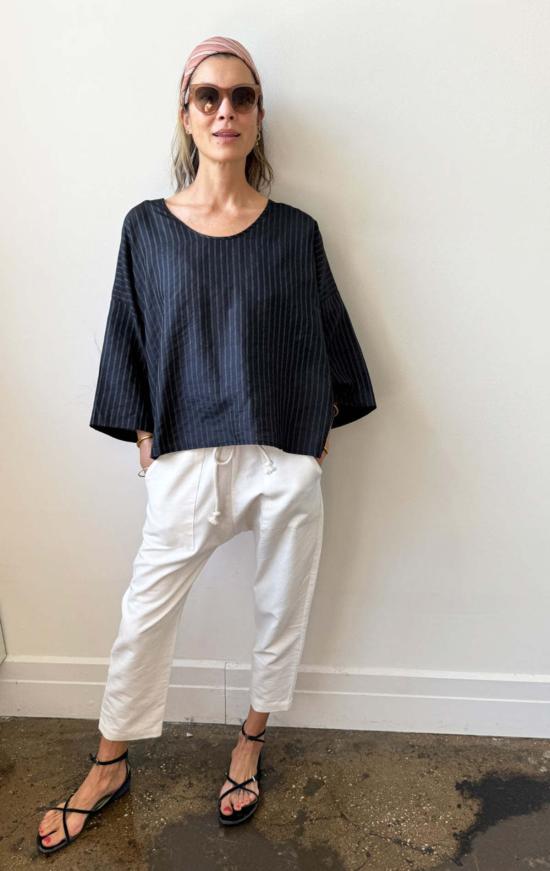  Two 반팔 티셔츠 크롭 실크 탑 블랙/실버 스트라이프 2개 - OTHER BRANDS