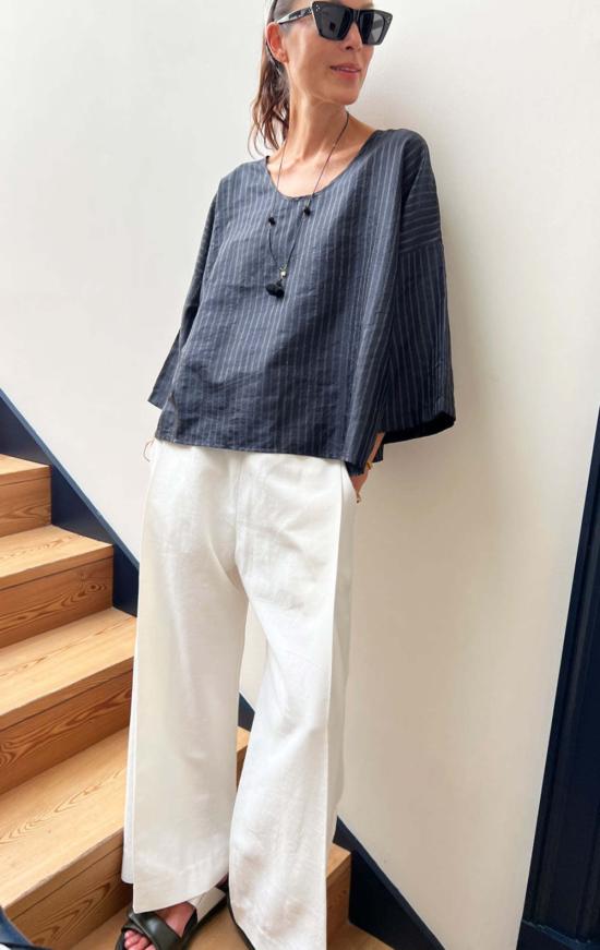  Two 반팔 티셔츠 크롭 실크 탑 블랙/실버 스트라이프 2개 - OTHER BRANDS