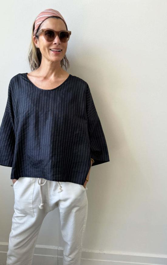  Two 반팔 티셔츠 크롭 실크 탑 블랙/실버 스트라이프 2개