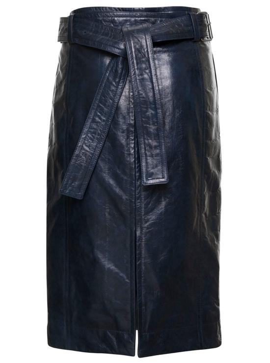  보테가베네타 미디 스커트 보테가 베네타 미디 벨티드 랩 스커트 (가죽 소재, 블루) - BOTTEGA VENETA