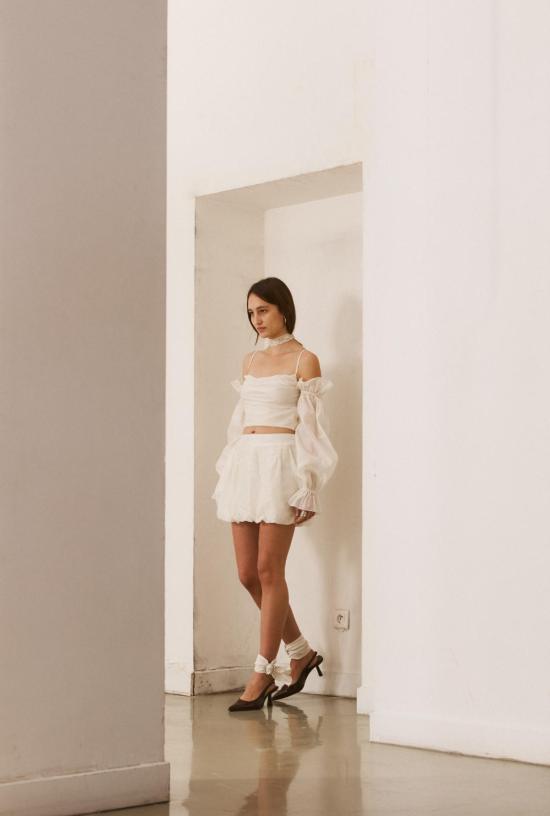  샘디 숏 스커트 버블 미니스커트 크림 - SAEMDI