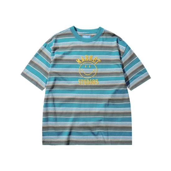  마켓 반팔 티셔츠 스마일리 락업 스트라이프 티셔츠 - MARKET