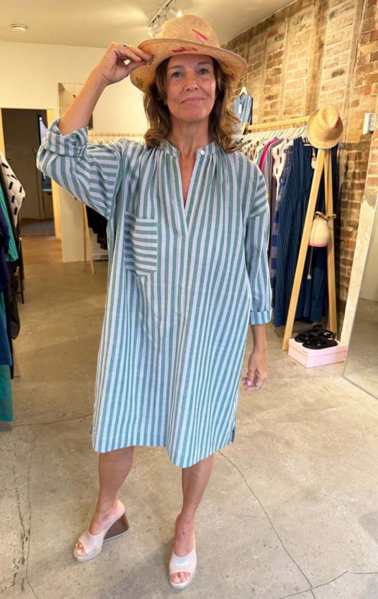  투 튜닉 원 버튼 스트라이프 긴팔  그린/라벤더 - TWO