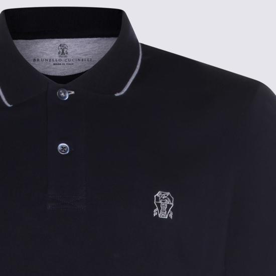 브루넬로 쿠치넬리 폴로 티셔츠 Brunello Cucinelli 네이비 코튼 폴로셔츠 - BRUNELLO CUCINELLI