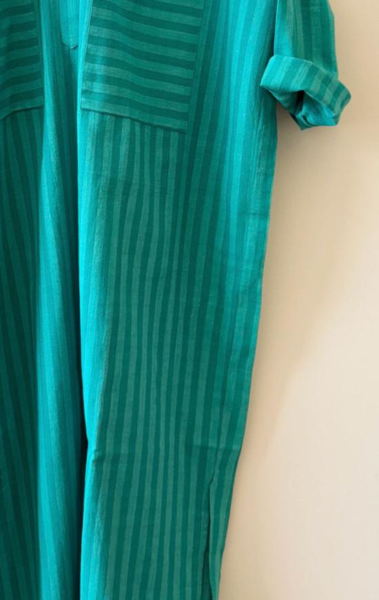  투 롱 원피스 포켓 카프탄 에메랄드 스트라이프 - TWO