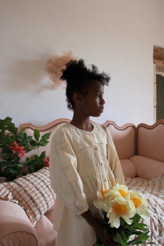  [키즈] 봉주르 블라우스 키즈 봉쥬르 자수 튜닉  아이보리 데님 - BONJOUR