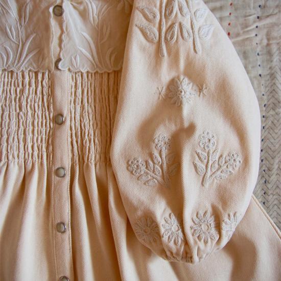  [키즈] 봉주르 블라우스 키즈 봉쥬르 자수 튜닉  아이보리 데님 - BONJOUR