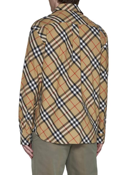  버버리 긴팔 셔츠 베이지 코튼 셔츠 샌드 Ip 체크 - BURBERRY