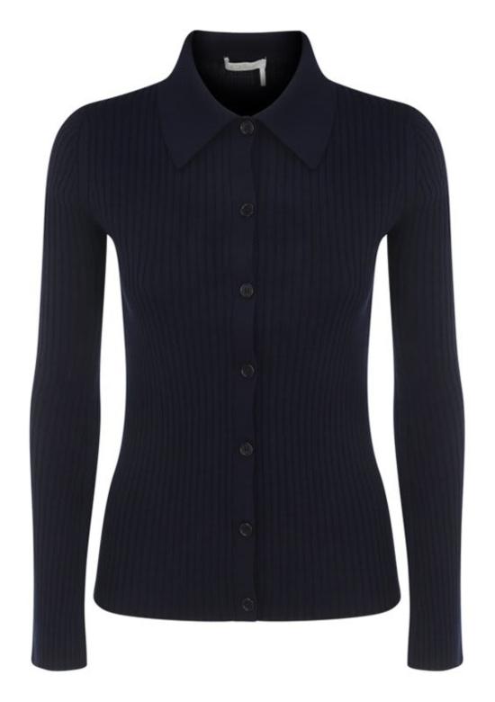  끌로에 블라우스 골지 니트 긴팔 상의 (블루)