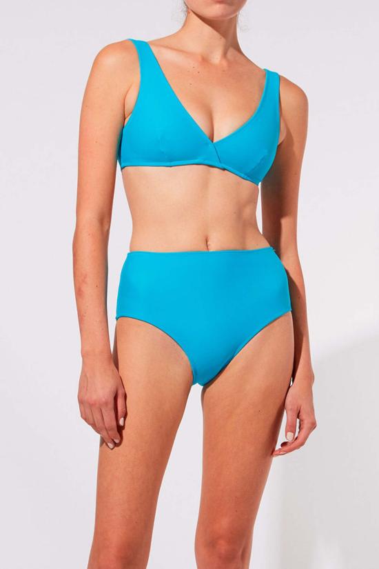  솔리드 앤 스트라이프 비키니 수영복 베벌리 탑 컴프레션 피콕 블루