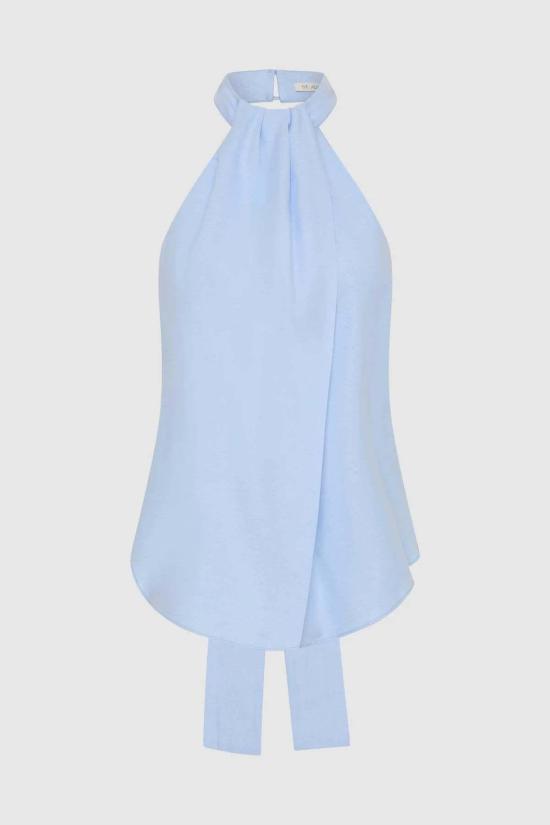  세인트아그니 민소매 티셔츠 세인트 아그니 옥스포드 홀터 타이백 탑 시엘 블루 - ST.AGNI