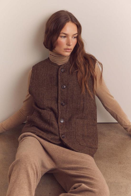  아멘테 베스트 컬러 블록 울 블렌드 셰퍼드 리버서블  모카/브라운 - AMENTE