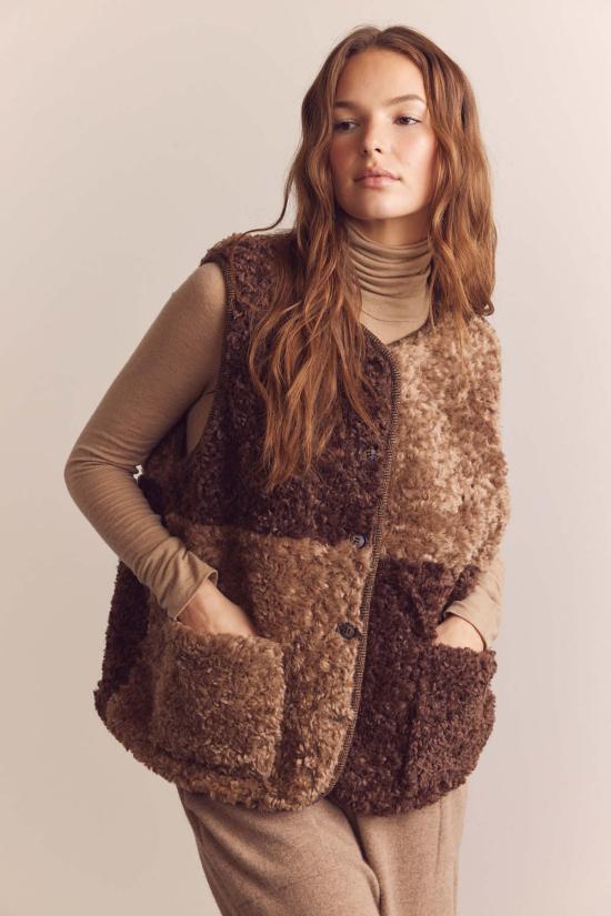  아멘테 베스트 컬러 블록 울 블렌드 셰퍼드 리버서블  모카/브라운 - AMENTE