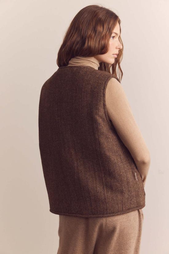  아멘테 베스트 컬러 블록 울 블렌드 셰퍼드 리버서블  모카/브라운 - AMENTE