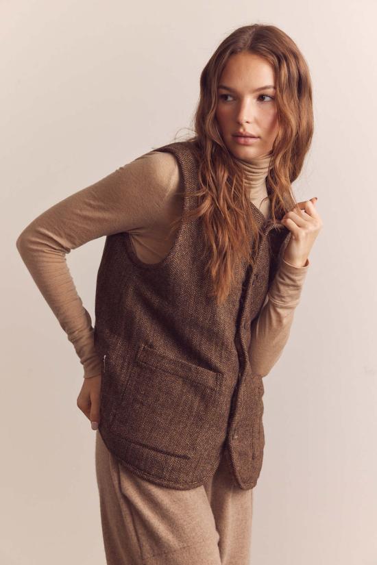  아멘테 베스트 컬러 블록 울 블렌드 셰퍼드 리버서블  모카/브라운 - AMENTE