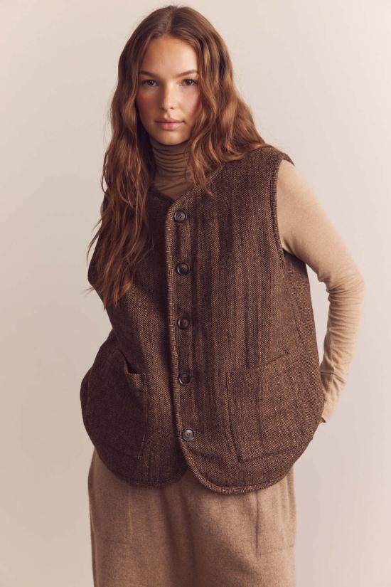  아멘테 베스트 컬러 블록 울 블렌드 셰퍼드 리버서블  모카/브라운 - AMENTE