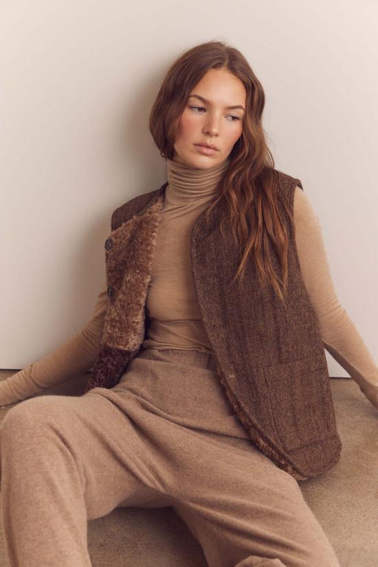  아멘테 베스트 컬러 블록 울 블렌드 셰퍼드 리버서블  모카/브라운 - AMENTE