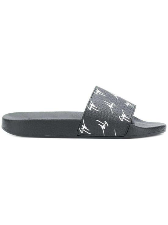 쥬세페자노티 뮬/슬리퍼 주세페 자노티 로고 프린트 슬라이드 블랙 - GIUSEPPE ZANOTTI