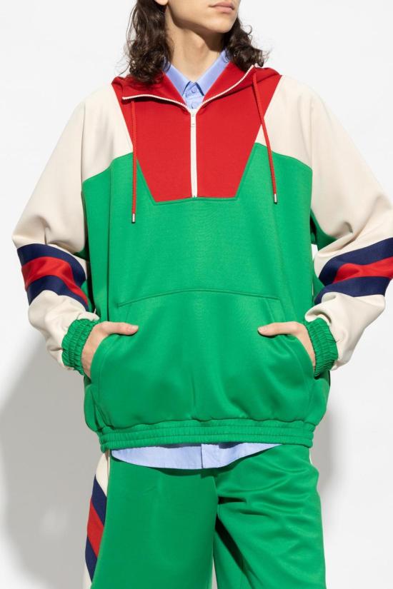  구찌 긴팔 티셔츠 웹 스트라이프 멀티컬러  후드티 - GUCCI