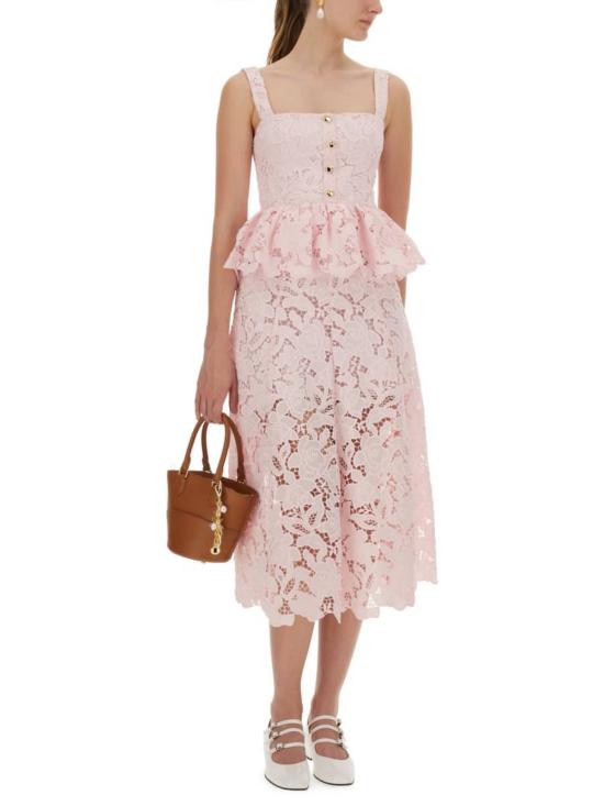  셀프 포트레이트 미디 원피스 레이스 미디 페플럼 드레스 핑크 - SELF PORTRAIT