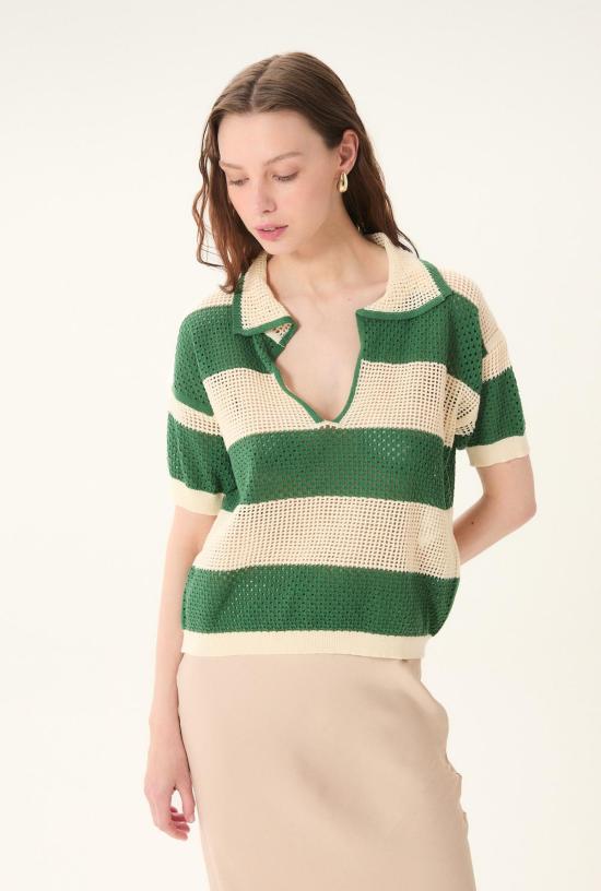  Deluc 반팔 티셔츠 델룩 키오스 니트 폴로 탑 에크루 & 그린