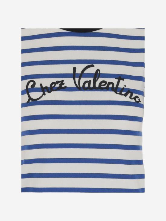  발렌티노 가라바니 반팔 티셔츠 Valentino 코튼 티셔츠 Avorio/Blu - VALENTINO GARAVANI