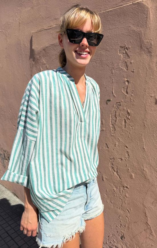  Two 셔츠 흰색 줄무늬 두 개 셔링 셔츠 - TWO