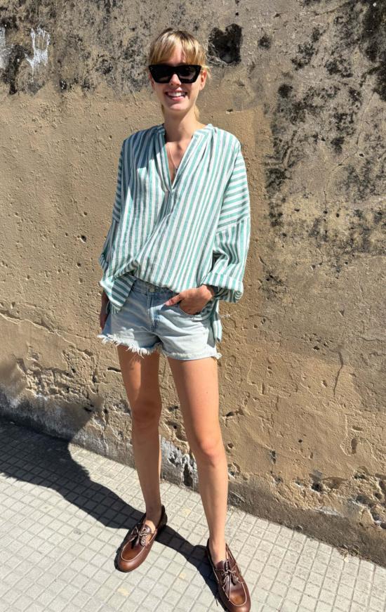  Two 셔츠 흰색 줄무늬 두 개 셔링 셔츠 - TWO