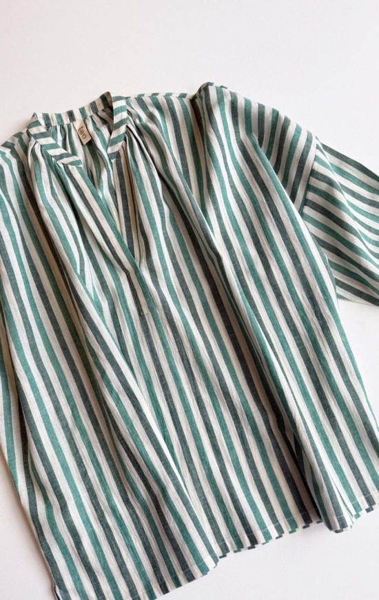  Two 셔츠 흰색 줄무늬 두 개 셔링 셔츠 - TWO