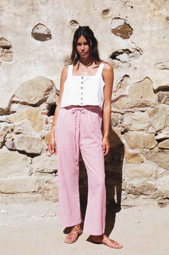  Merritt Charles 스트레이트 팬츠 메릿 찰스 에바 팬츠 레드/화이트 핀스트라이프