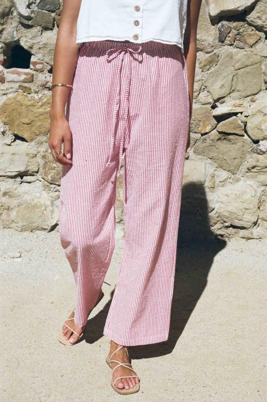  Merritt Charles 스트레이트 팬츠 메릿 찰스 에바 팬츠 레드/화이트 핀스트라이프 - OTHER BRANDS