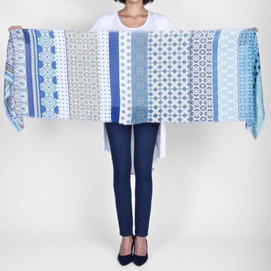  비스마야 머플러/스카프 Vismaya 산토리니 패턴 랩 블루 - VISMAYA