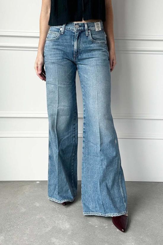  아모 데님 데님 팬츠 페이스 미드라이즈 플레어 진