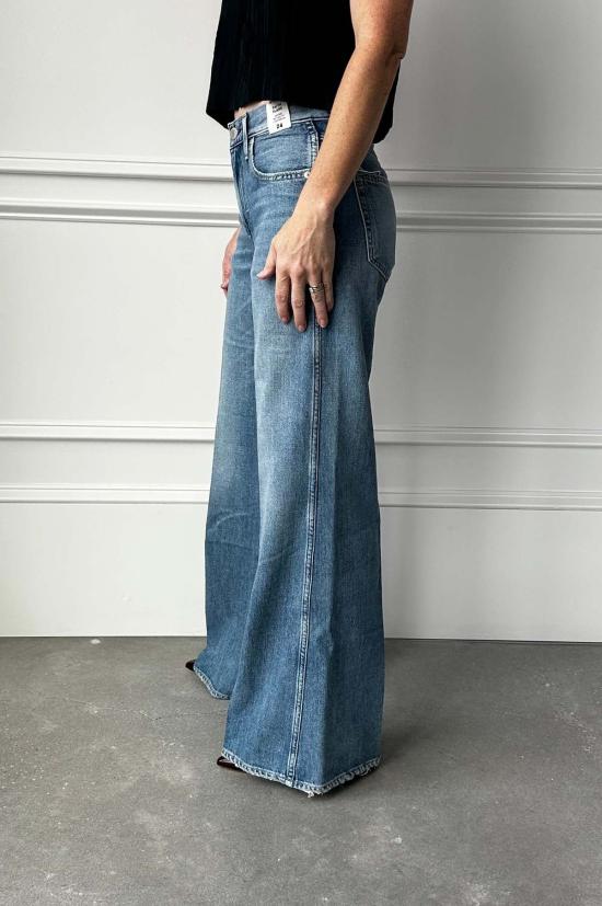  아모 데님 데님 팬츠 페이스 미드라이즈 플레어 진 - AMO DENIM