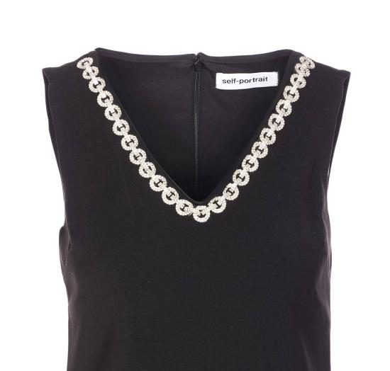  셀프 포트레이트 숏 원피스 크레이프 크리스탈 트림 미니 드레스 블랙 - SELF PORTRAIT