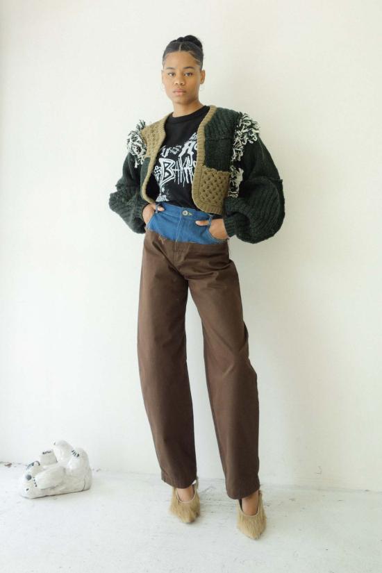  Leinwände 스트레이트 팬츠 콘트라스트 워크 팬츠 데님/브라운