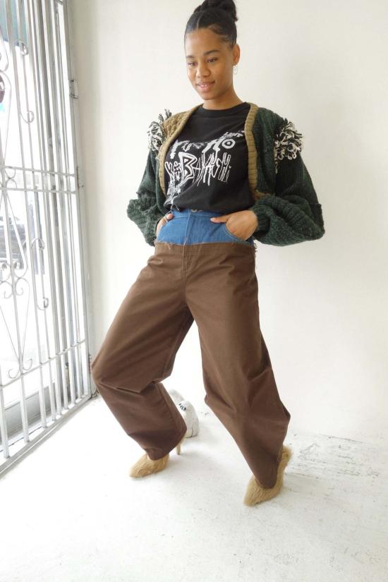  Leinwände 스트레이트 팬츠 콘트라스트 워크 팬츠 데님/브라운 - OTHER BRANDS