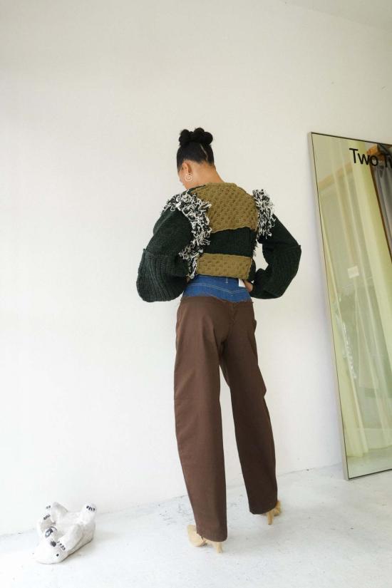  Leinwände 스트레이트 팬츠 콘트라스트 워크 팬츠 데님/브라운 - OTHER BRANDS