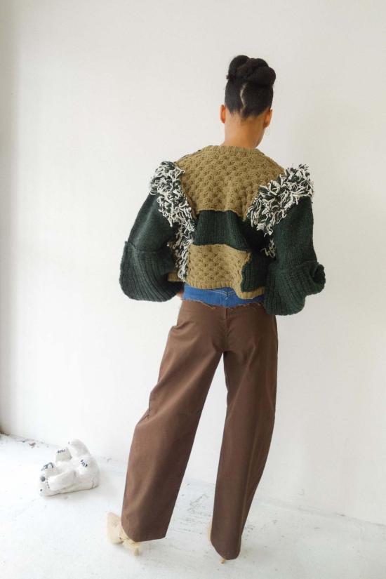  Leinwände 스트레이트 팬츠 콘트라스트 워크 팬츠 데님/브라운 - OTHER BRANDS