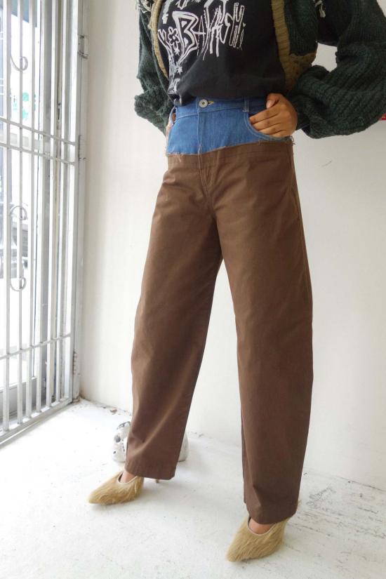  Leinwände 스트레이트 팬츠 콘트라스트 워크 팬츠 데님/브라운 - OTHER BRANDS